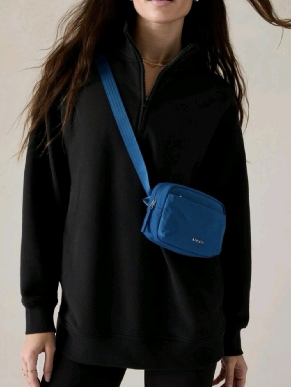 Athleta Forever Fleece 1/4 Zip Sweatshirt Black Size Small Oversized Comfort